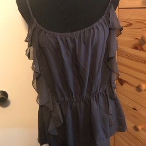 LAUREN CONRAD charcoal grey ruffled blouse